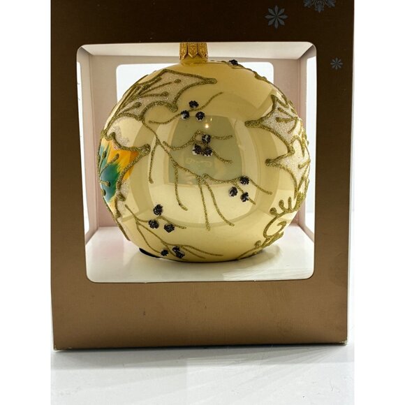 Pier 1 European Glass Ornament With Red Floral & Gold Glitter Design - Picture 4 of 6